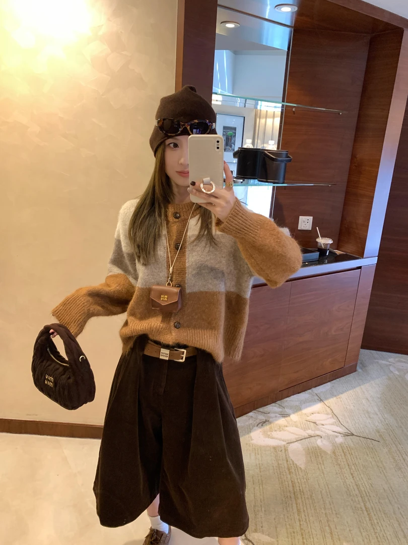 2025秋季新款韩系简约穿搭气质长袖针织衫上衣高腰阔腿裤两件套女