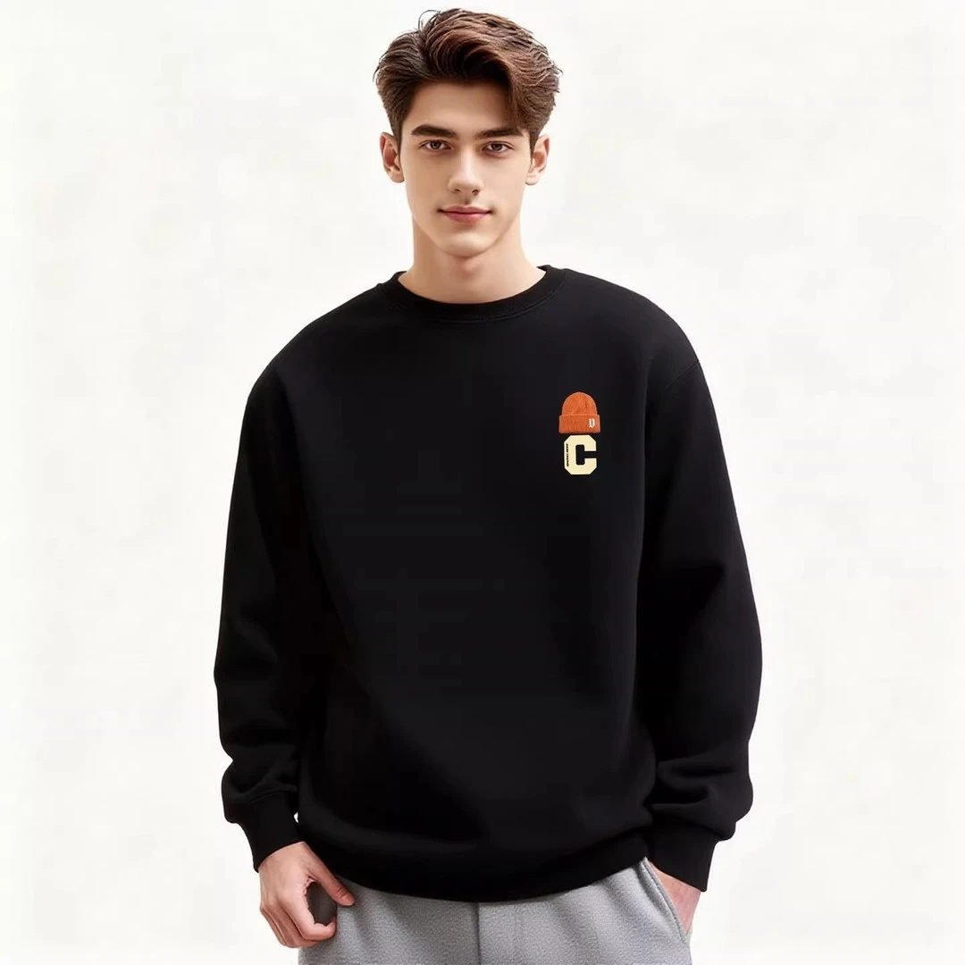 仓石一树卫衣男款潮牌简约美式休闲春秋冬黑色圆领长袖情侣装上衣