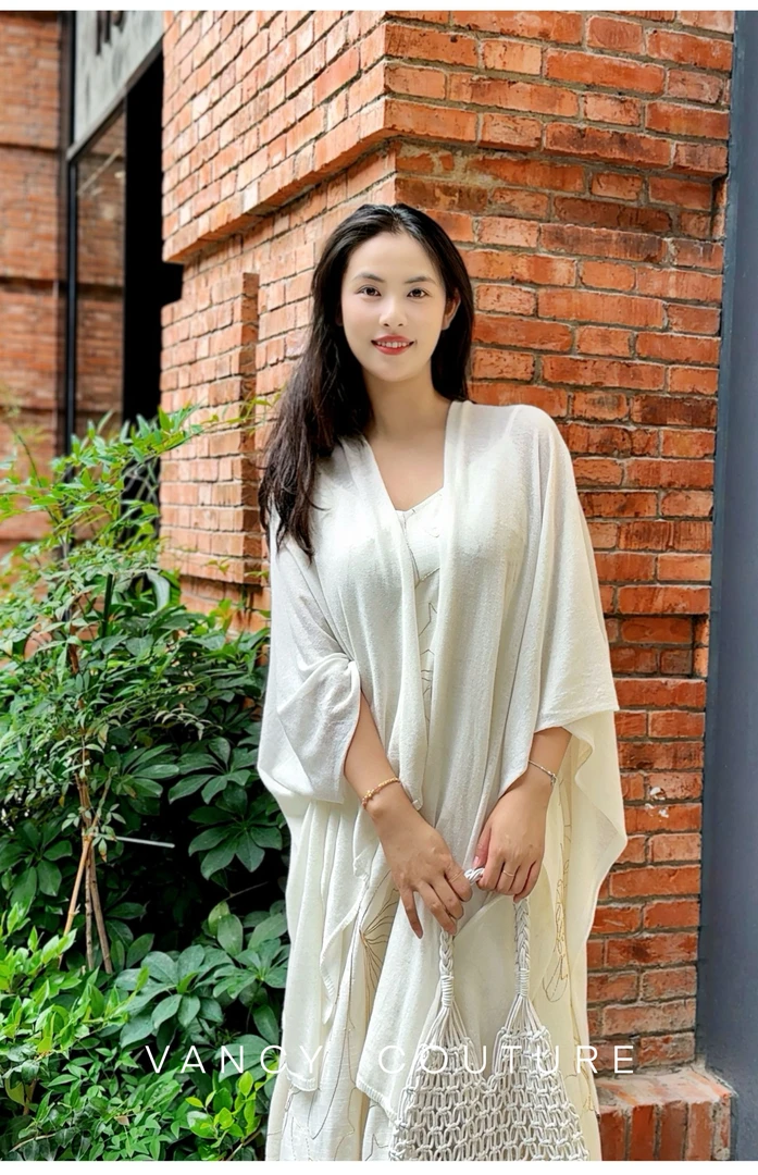 VANCY COUTURE丝麻凉感大披肩时尚百搭夏季宽松中长款纯色薄款