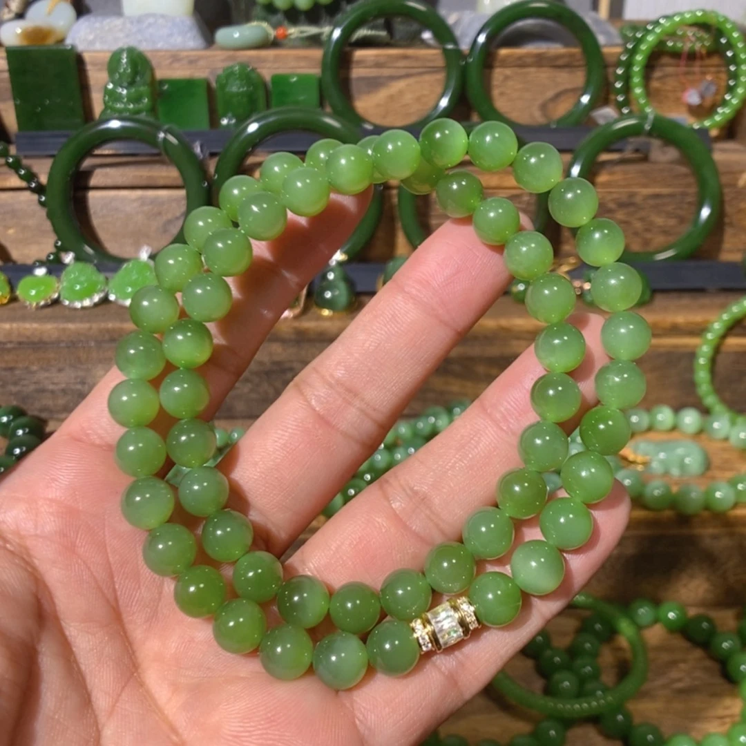 【闪购商品】吊坠(不含链)未镶嵌和田玉俄料粉绿猫眼妈妈链8