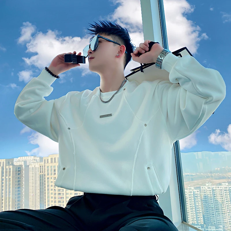 卫衣男士春季宽松美式潮牌白色长袖t恤春秋休闲百搭春季潮流圆领