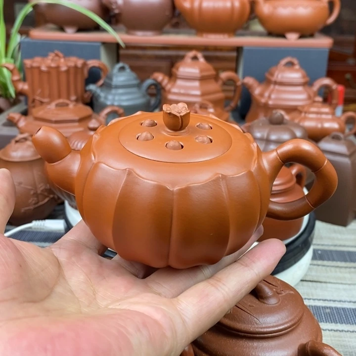 茶壶紫砂筋纹莲子230cc原矿赵庄朱泥特价