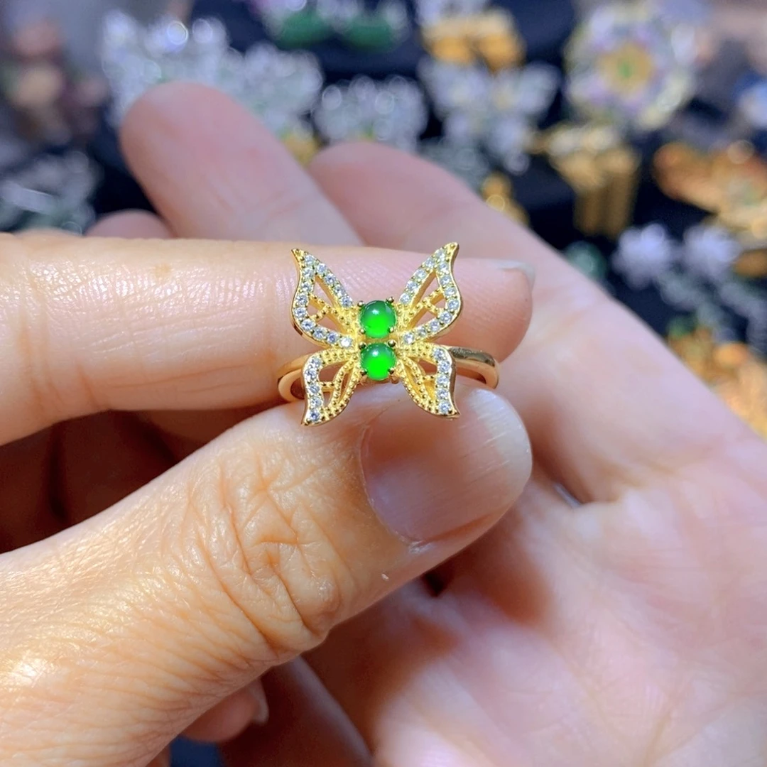 翡翠耳钉银S925镶嵌天然资源