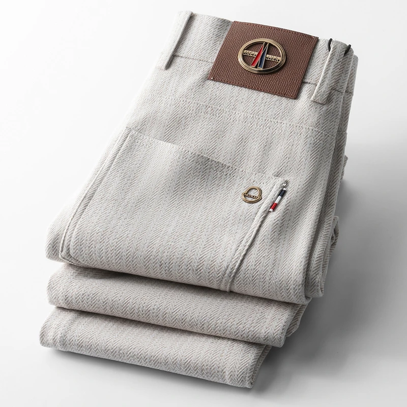 轻奢秋冬季厚款灰色商务休闲裤男士修身小脚直筒高端时尚男士长裤