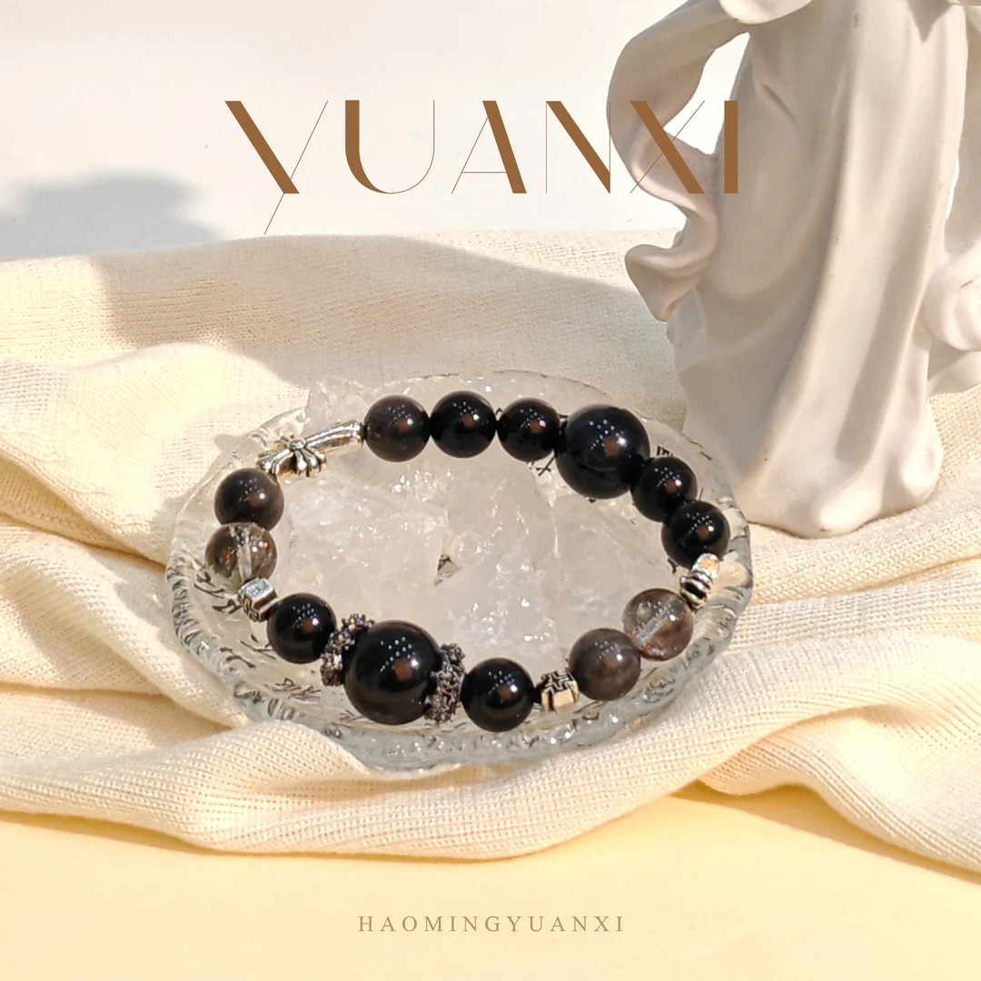 【克罗心盾】绿幽灵蓝虎眼黑姚树天然水晶手串配证书多样化发666