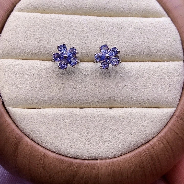 坦桑石耳饰银S925镶嵌