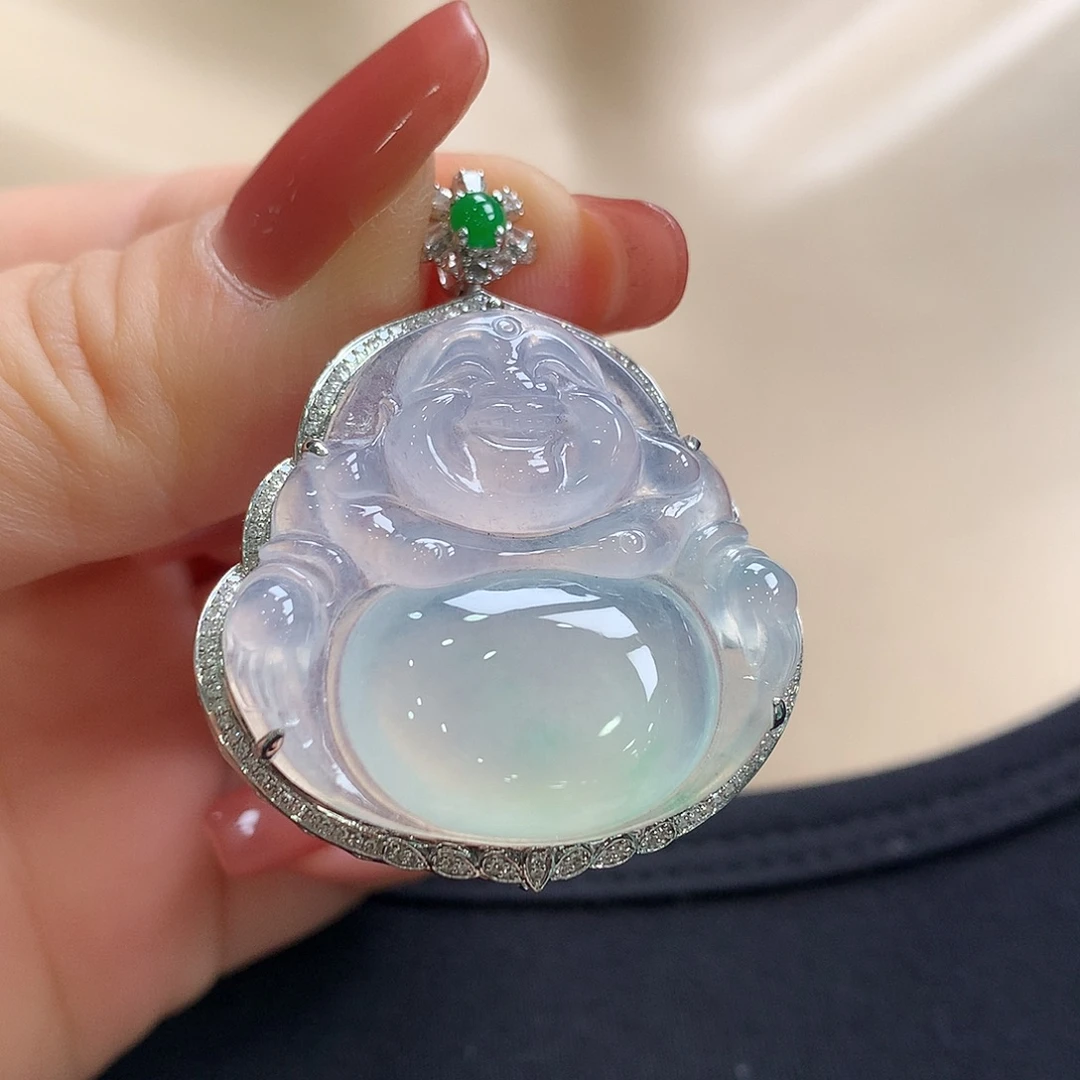 翡翠18K金镶嵌颈饰佛公