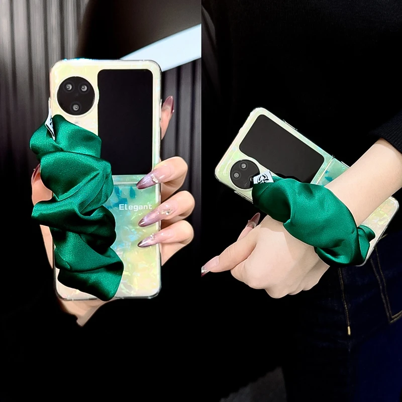 适用oppofindn3flip手机壳新款n3flip套oppo套贝壳纹晕染腕带女