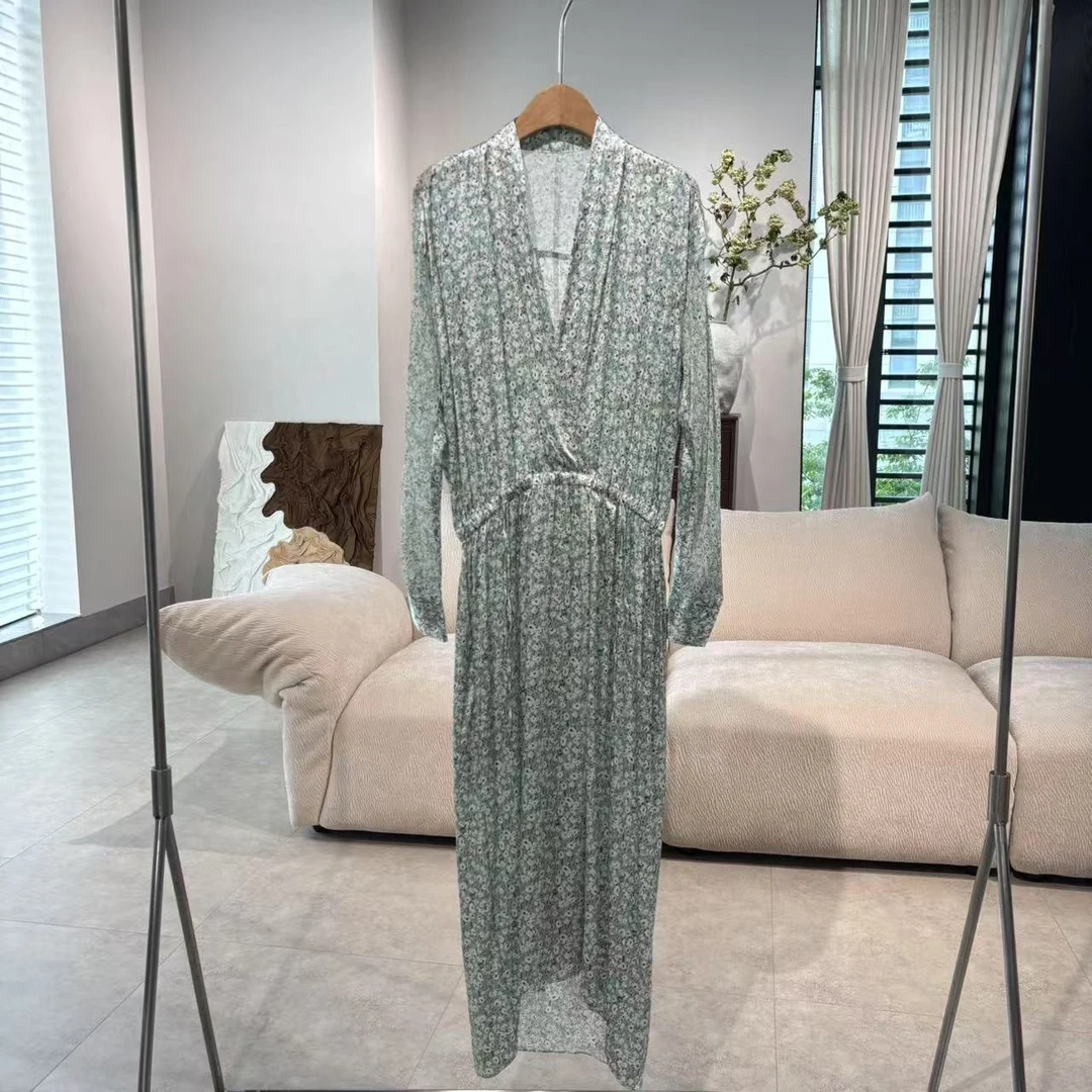 CLYQ4659 美国客人订单 装裹领拼接茶歇碎花连衣裙