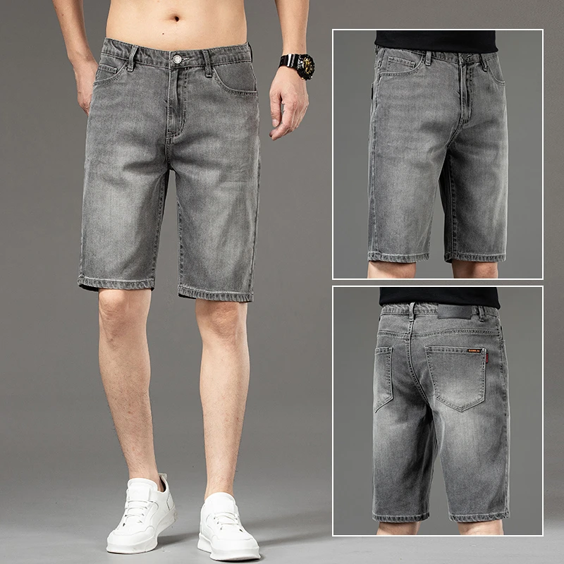 香港冰丝薄款浅灰色五分牛仔短裤男2025新款宽松直筒透气百搭中裤