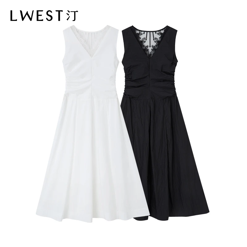 【达人专属】朗文斯汀时尚蕾丝拼接洋气连衣裙DZML5205B09926