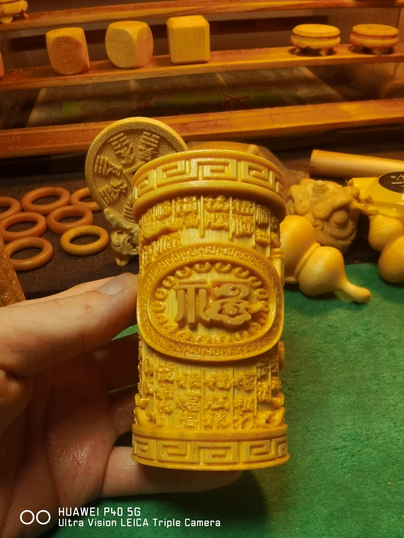 实心竹精雕精品手把件摆件百福柱 直径6 高度10公分（尺寸可定制）
