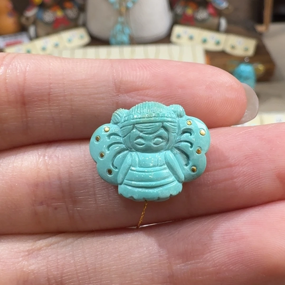 绿松石未镶嵌珠宝半成品蝴蝶女孩儿配饰