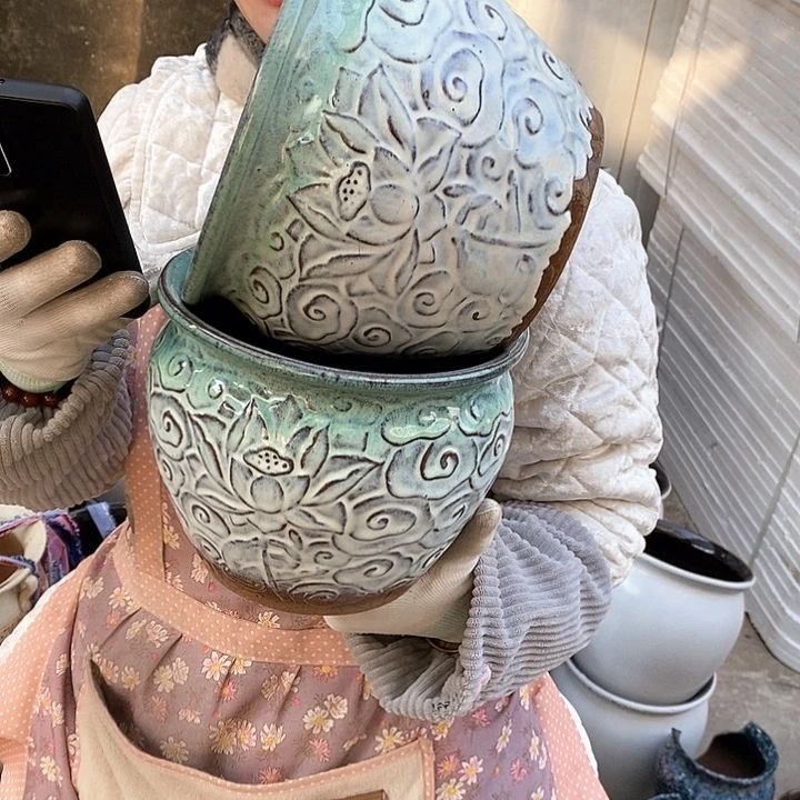 紫砂花盆瑕疵口20高16瑕疵