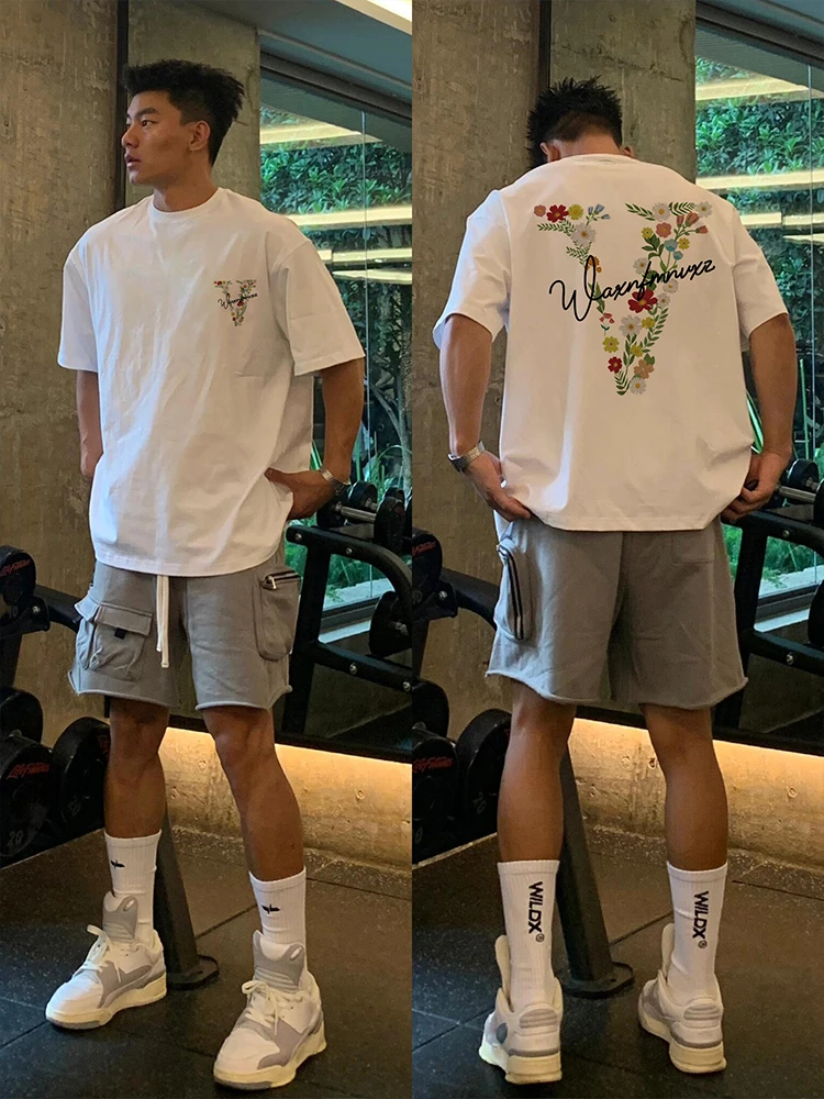 特大码300斤潮牌字母印花纯棉短袖T恤男夏季设计感宽松hiphop上衣