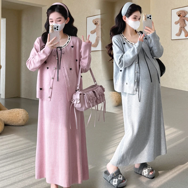 孕妇装春秋季小香风外套+吊带裙两件套减龄孕妇连衣裙套装