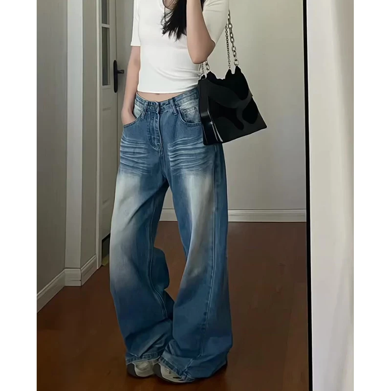 微胖mm低腰显瘦百搭牛仔裤女2025夏季新款设计感复古水洗阔腿长裤