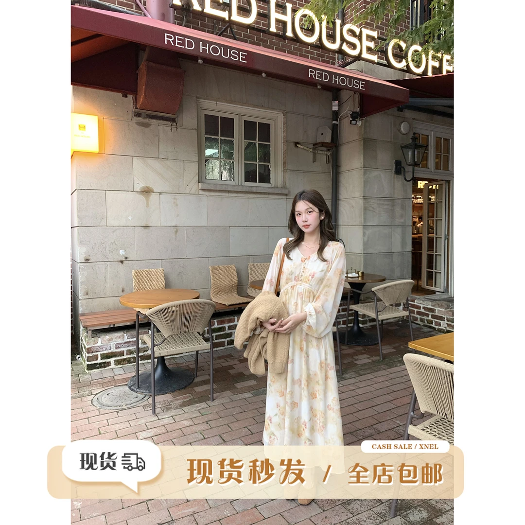 陳文文xenl【梧桐秋意】秋季法式高级感气质优雅v领碎花连衣裙0137