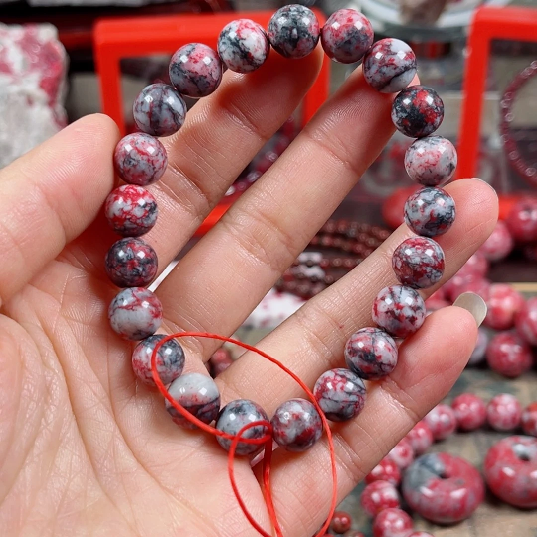 天然辰砂原石手串卡9+