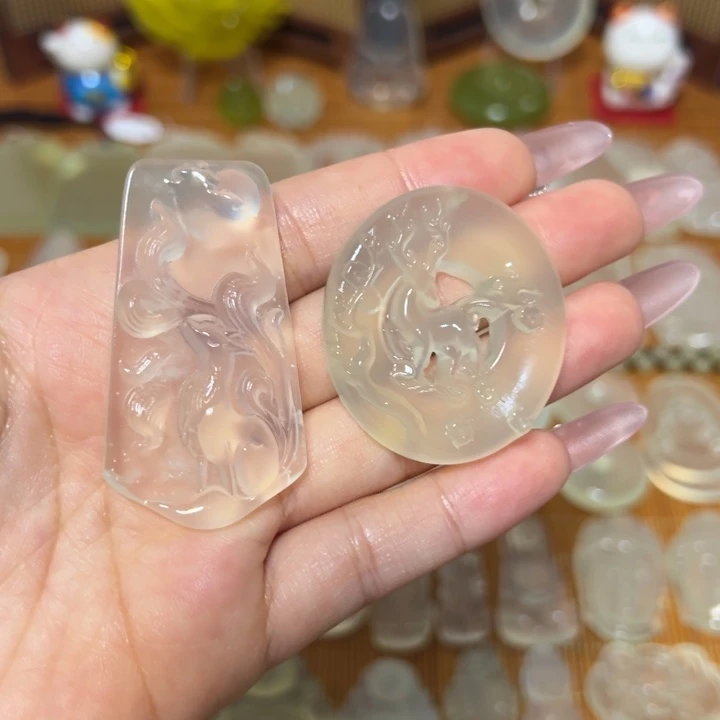 岫玉未镶嵌岫玉白冰挂件小鹿牌九尾牌任选其一
