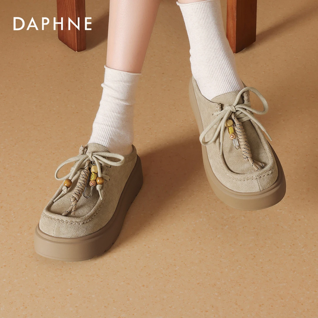 达芙妮复古风包头拖鞋女款2025秋季新款小众百搭串珠英伦风勃肯鞋