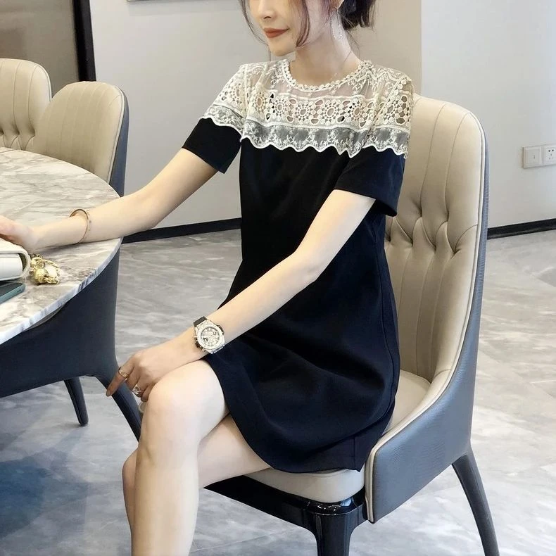 6328 法式蕾丝黑色连衣裙女赫本风气质显瘦a字裙夏季新款