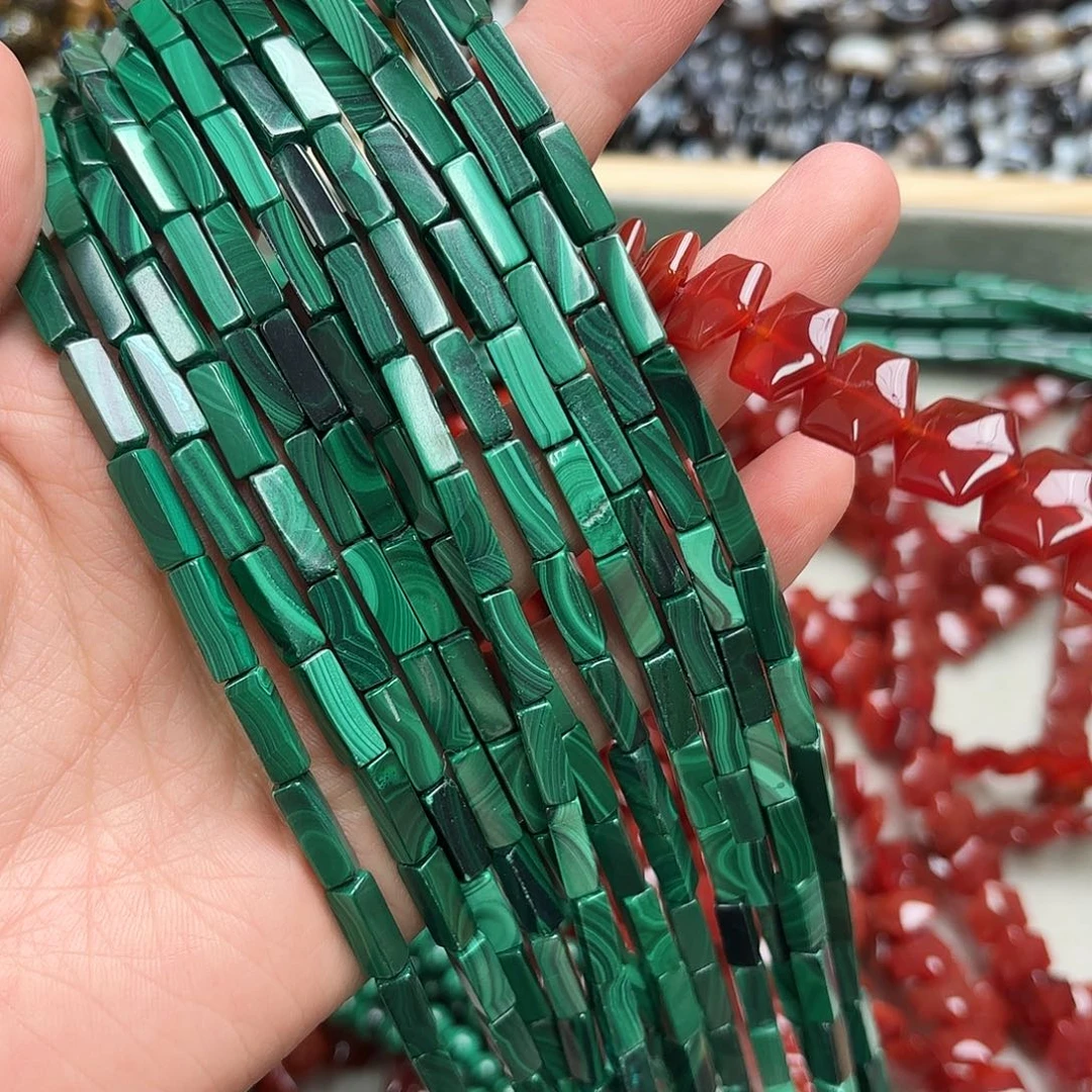 玛瑙/玉髓未镶嵌珠宝半成品4×12孔雀石长方柱一条