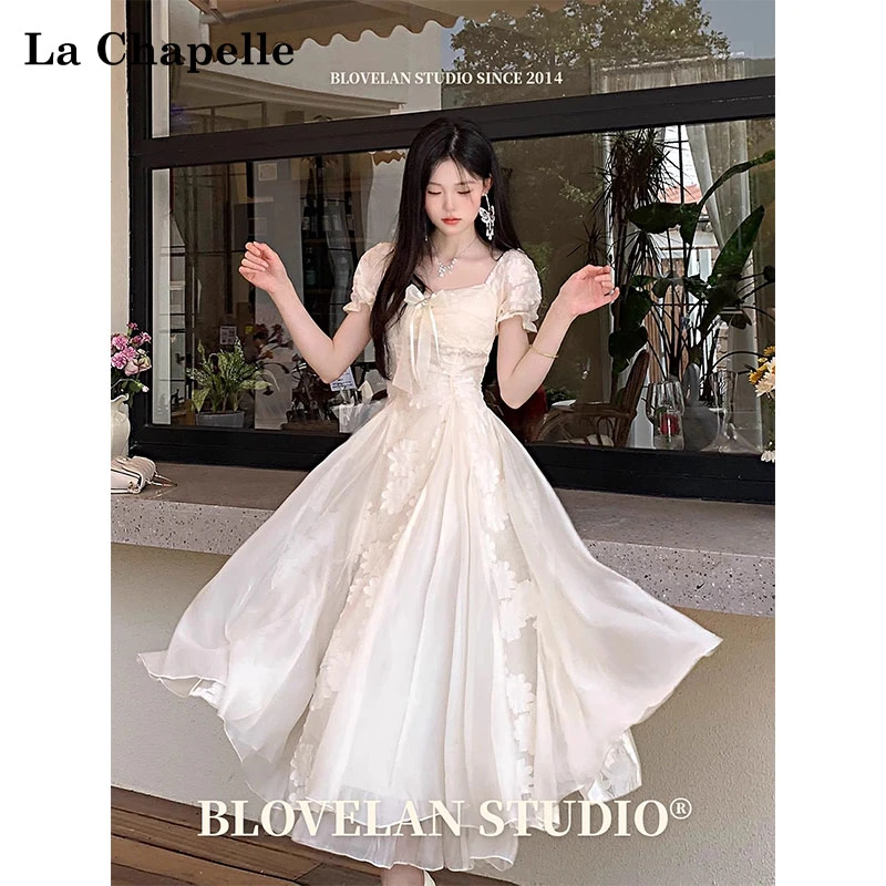 La Chapelle/拉夏贝尔花朵蓬蓬连衣裙女2025早秋纯欲度假风长裙