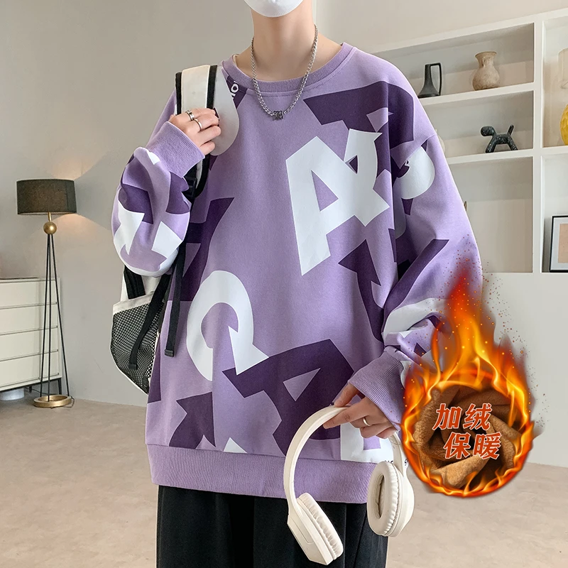 金狐狸秋冬宽松男士大码卫衣印花长袖百搭上衣圆领加绒休闲卫衣