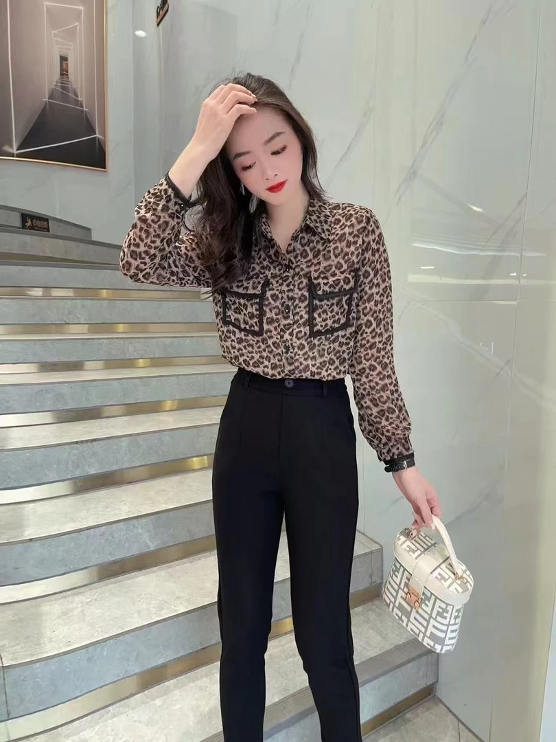 豹纹雪纺衬衫设计感显瘦气质上衣