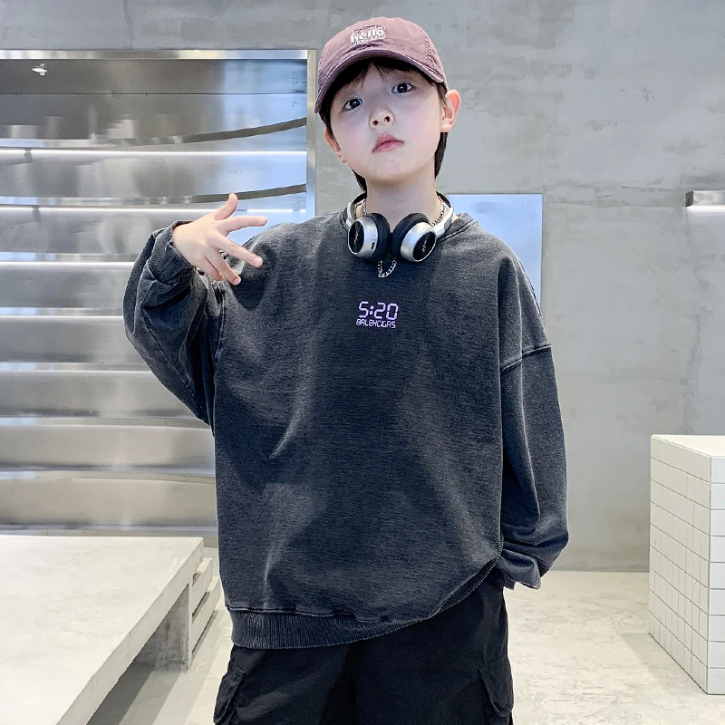 男童春秋款休闲宽松卫衣2025新款中大童宽松休闲上衣男孩INS风潮