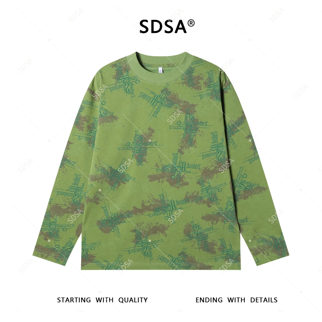 SDSA男士秋冬新款轻奢痞帅男装潮牌撞色印花圆领长袖T恤宽松百搭