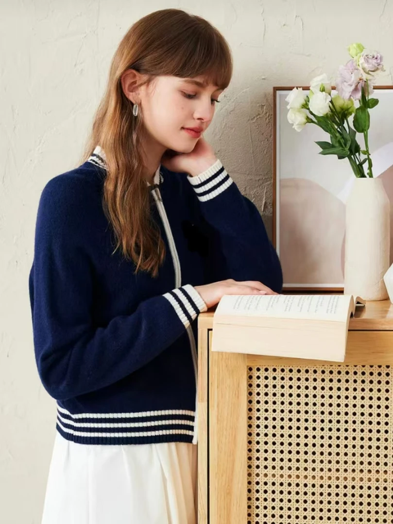 常规款开衫常规女装针织时尚撞色拼接加厚款气质圆领百搭长袖A17