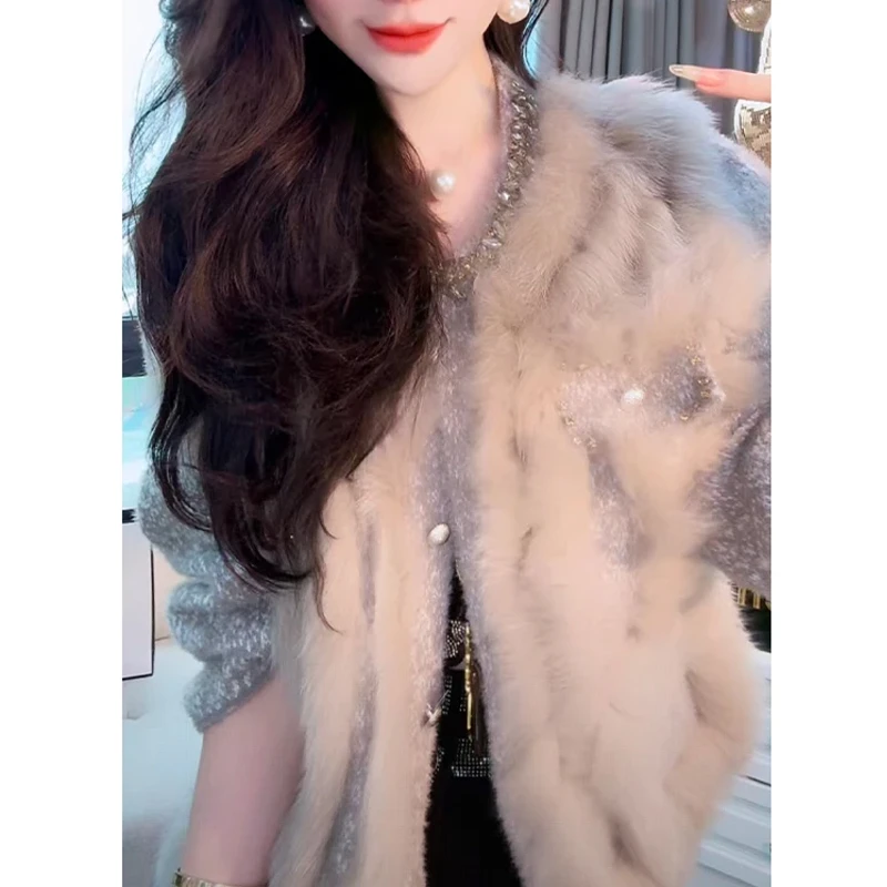 小香风气质名媛毛绒针织开衫女装秋冬2025新款休闲百搭毛衣短上衣