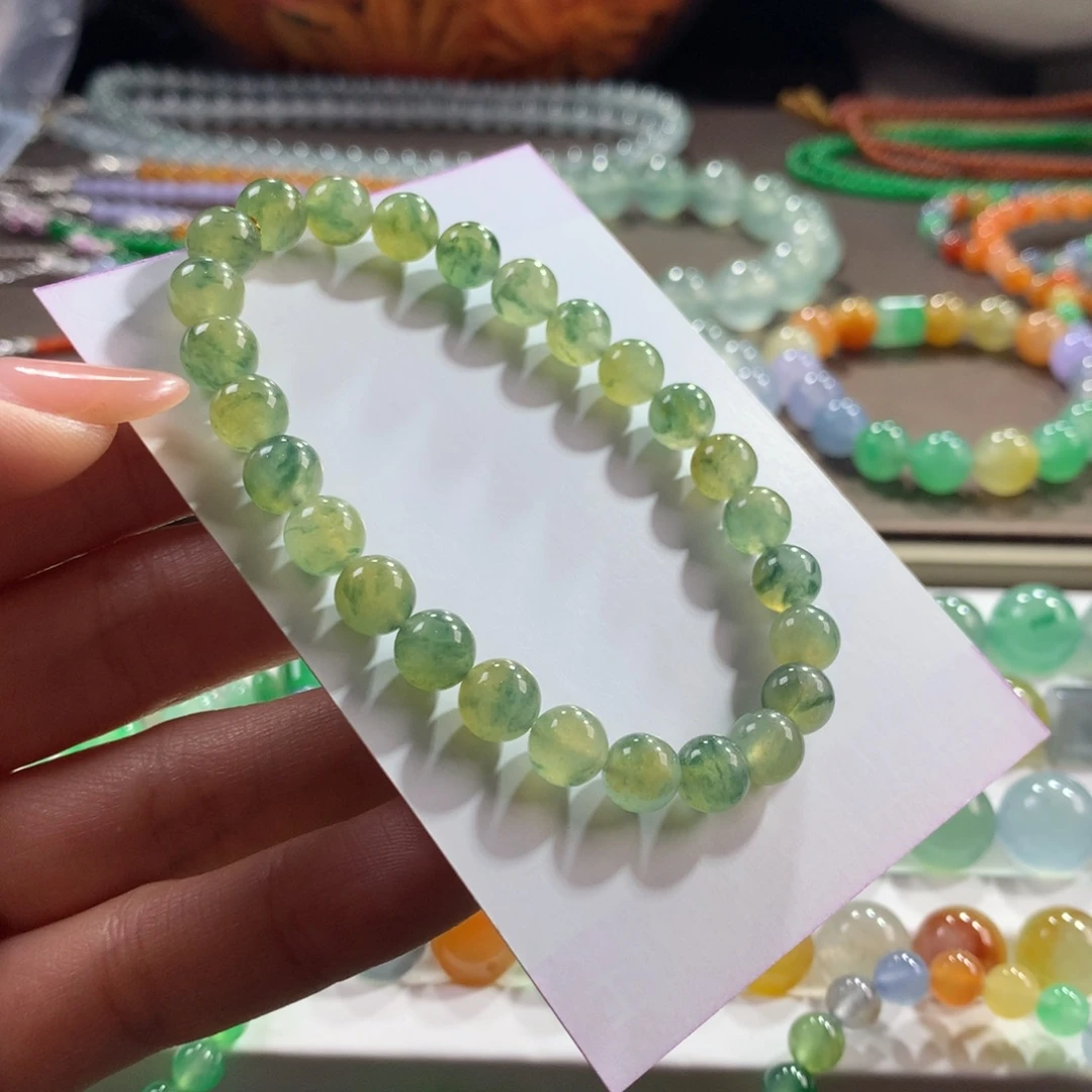 翡翠未镶嵌手链！仅有一条！闭眼拍！冰飘黄加绿卡7-7.3