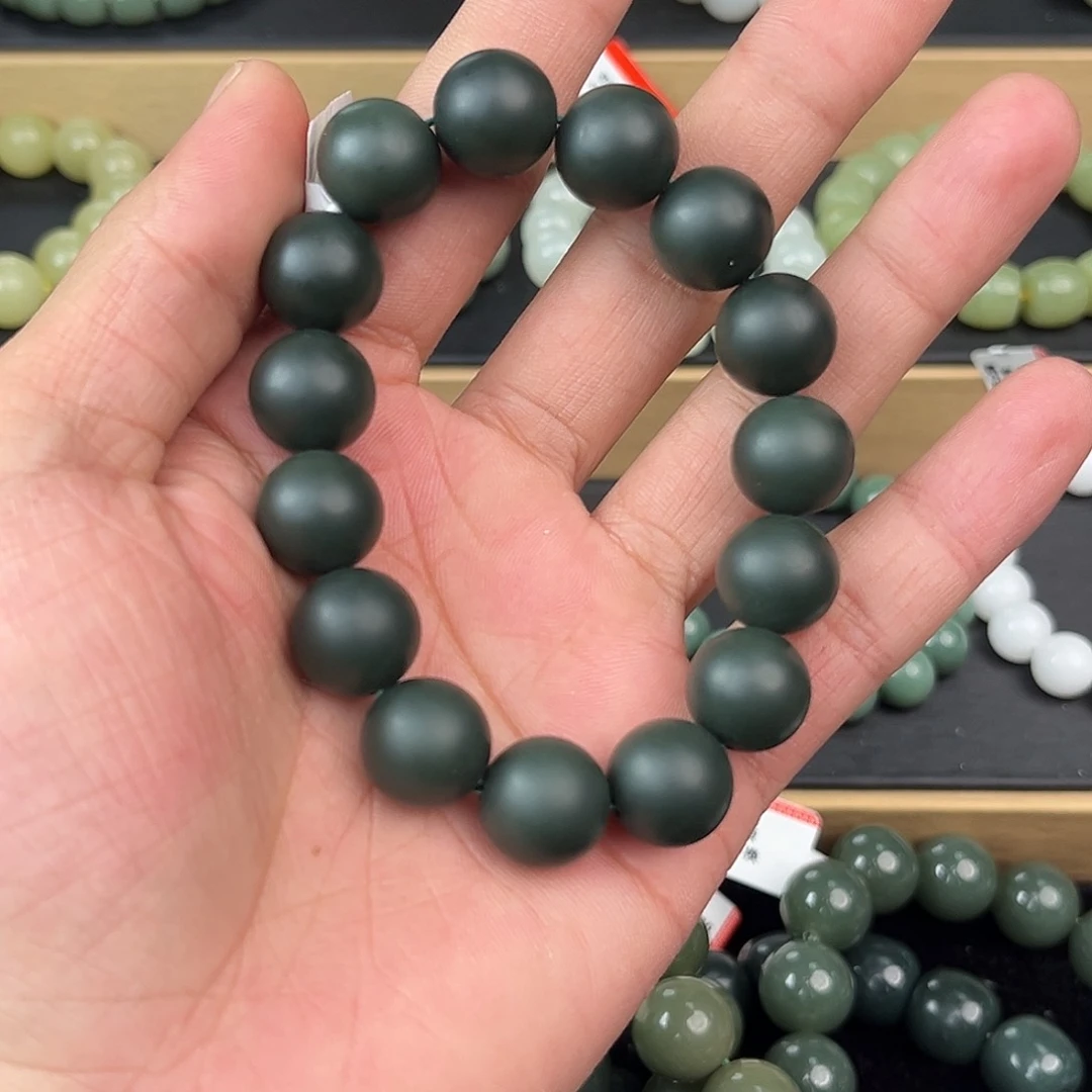 和田玉手串未镶嵌纯天然新疆和田玉沙枣青14mm