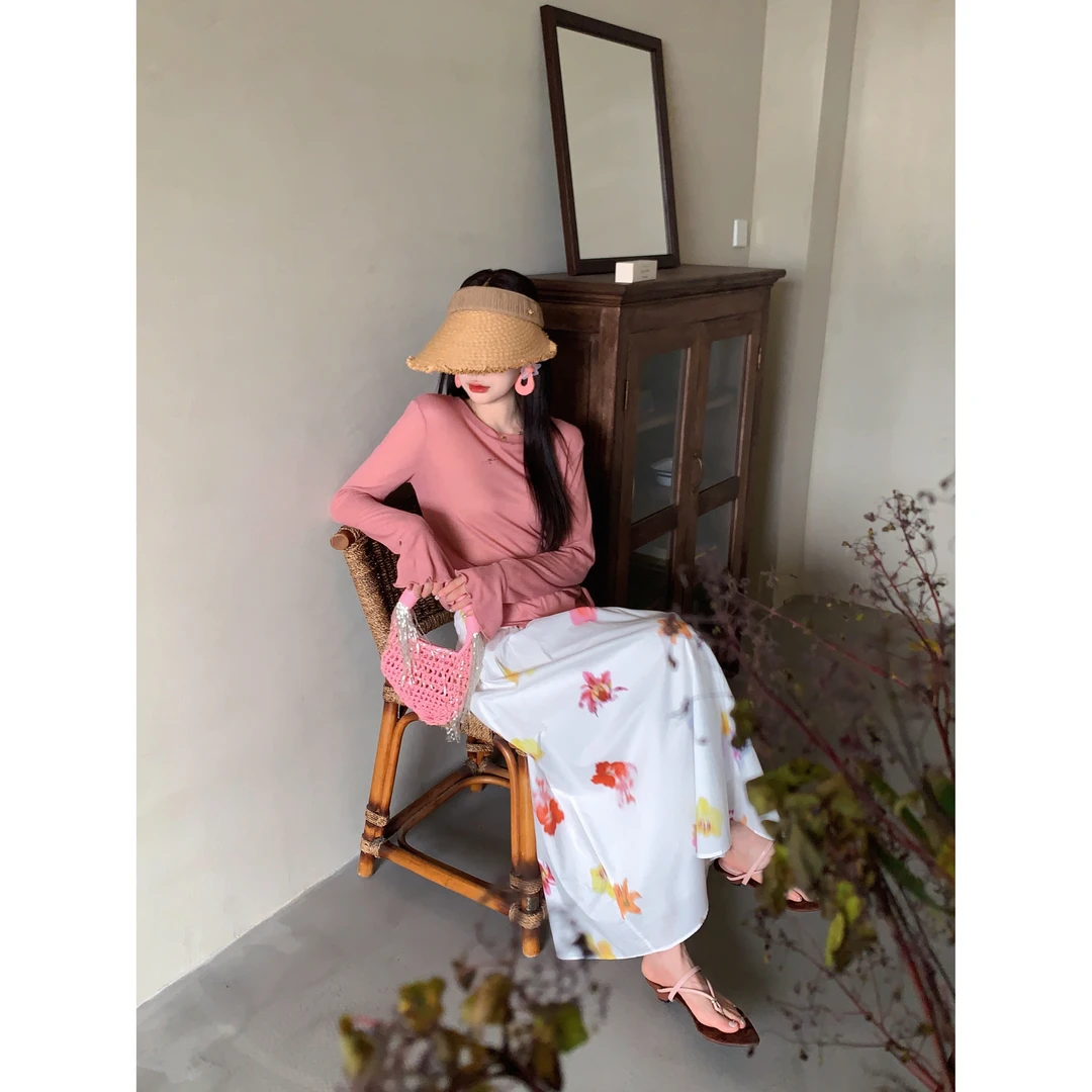 赵小小【花落满地】氛围感度假风水彩印花晕染半身裙碎花显瘦26322