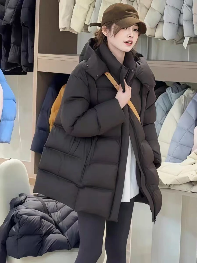 街头风常规中长款羽绒服秋冬连帽潮流情侣