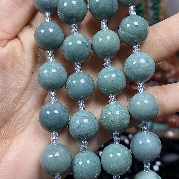 玛瑙/玉髓未镶嵌珠宝半成品天然蓝水翡翡卡14mm