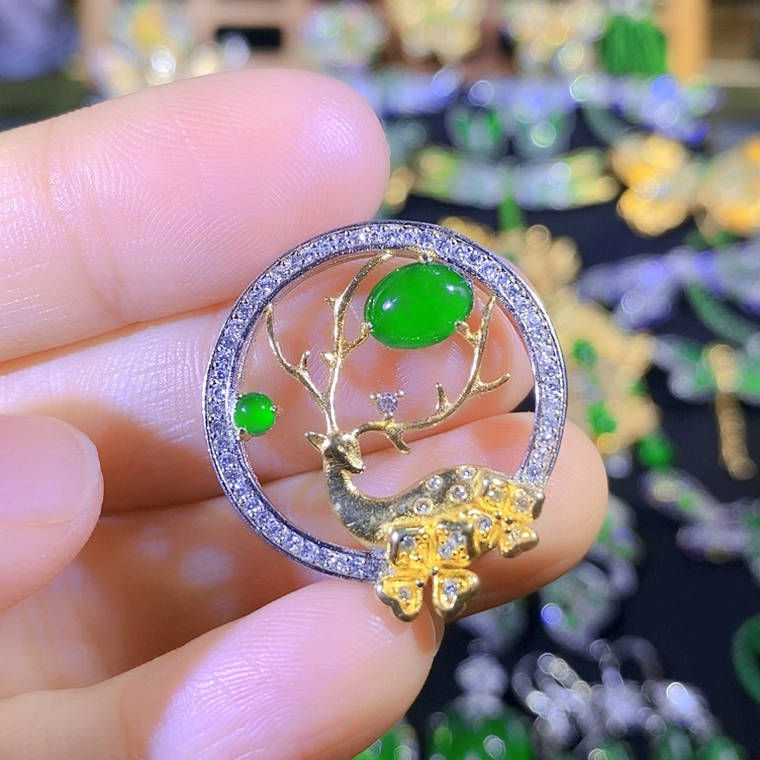 吊坠(不含链)银S925镶嵌翡翠