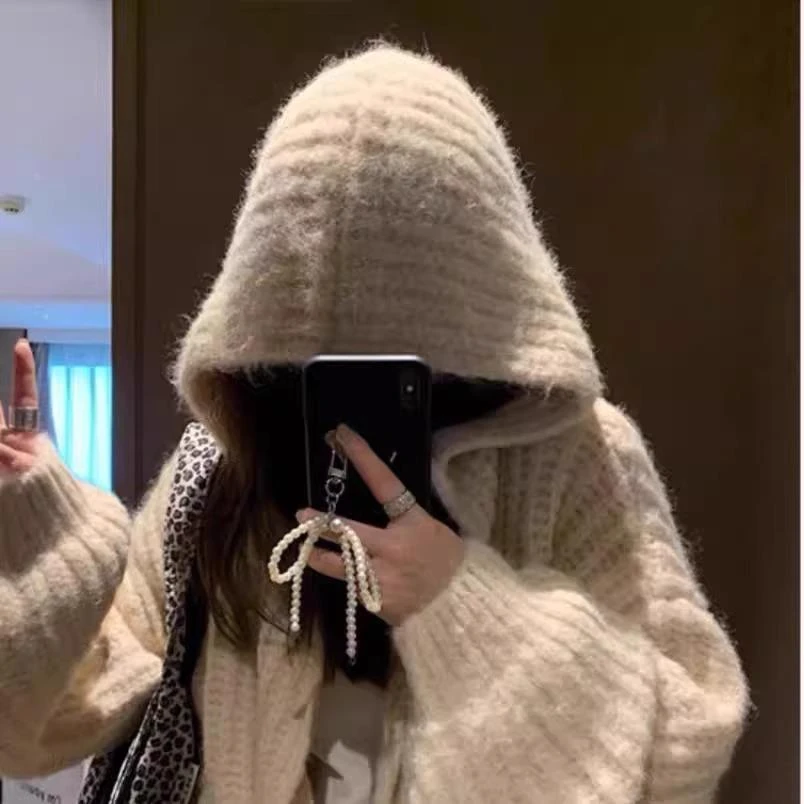 慵懒感软糯连帽毛衣外套女2025秋冬韩系宽松中长款针织外搭大衣厚
