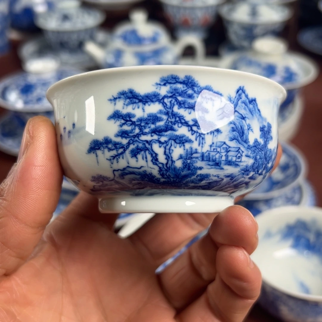 骏***校陶瓷茶具山水主人杯