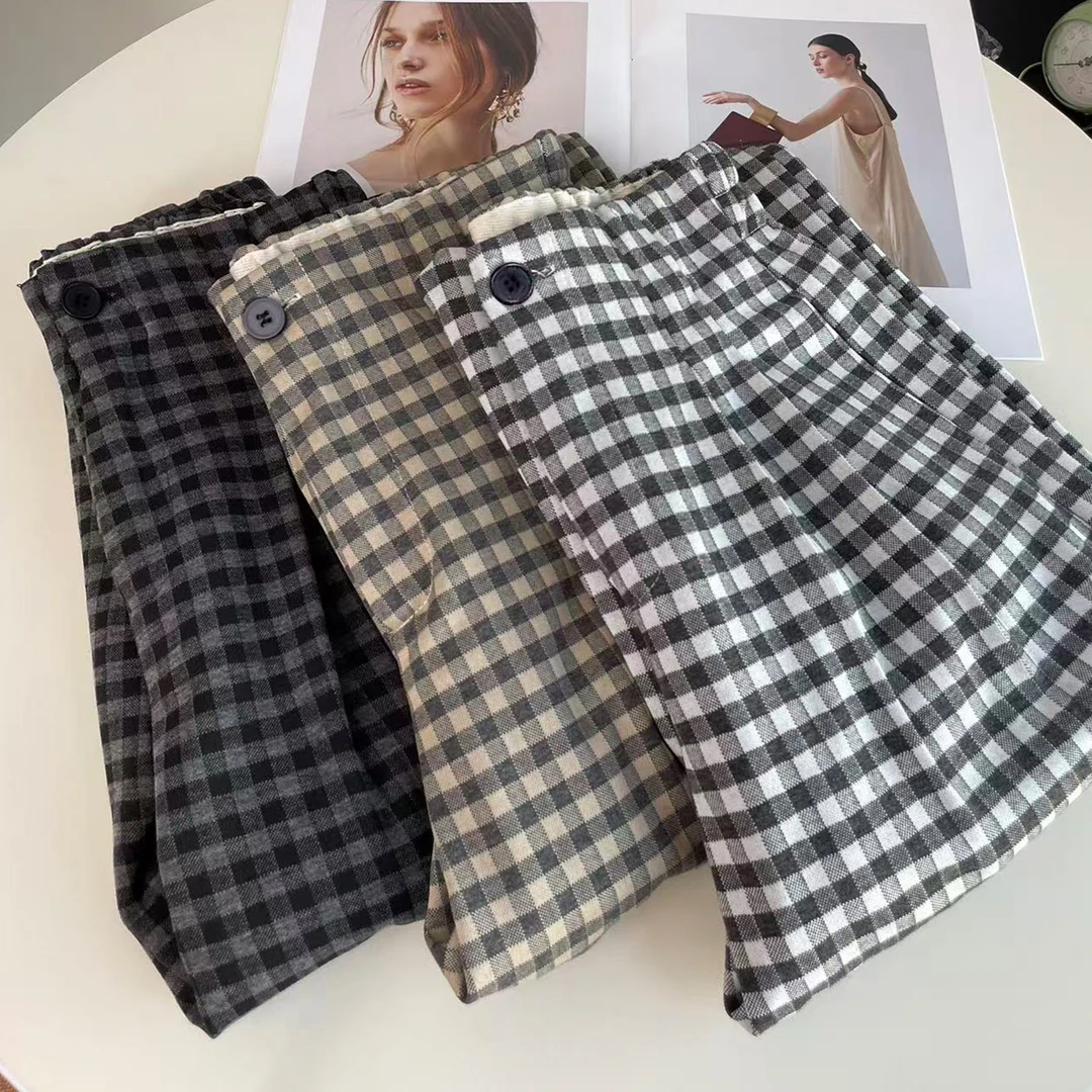 黑白格子裤女秋季2025新款宽松高腰小个子显瘦直筒阔腿休闲裤
