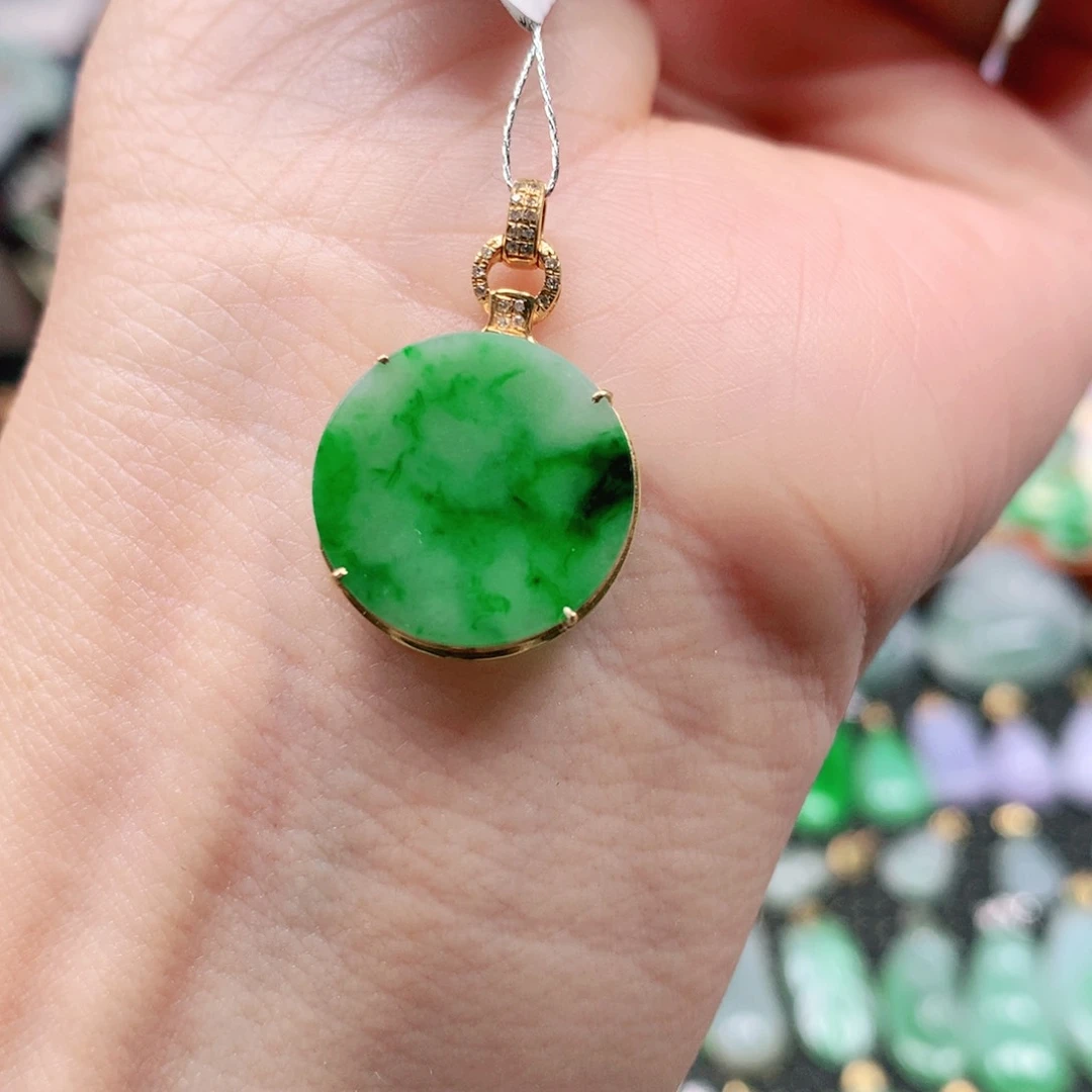 吊坠(不含链)18K金镶嵌翡翠