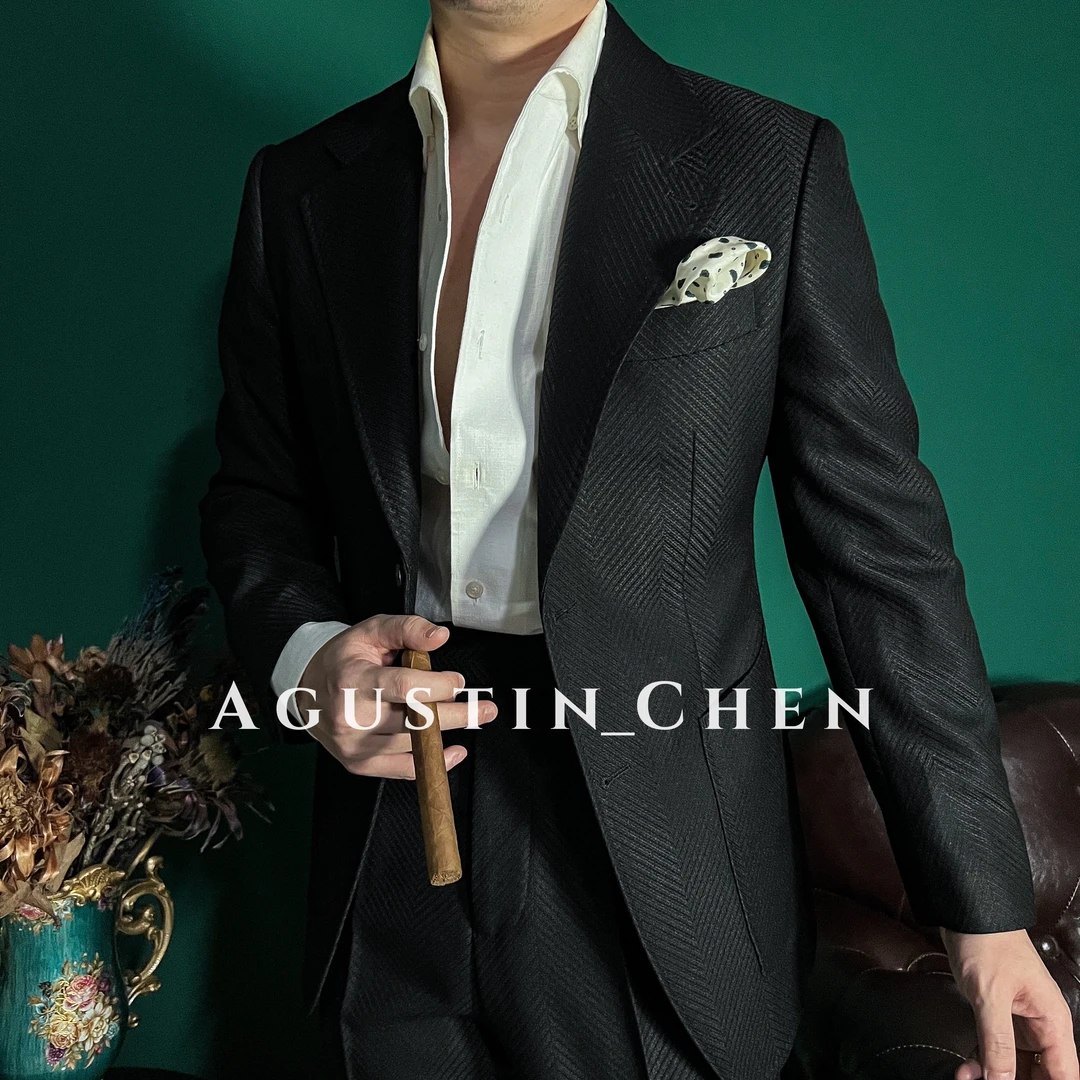 Agustin_Chen 意式平驳领修身英伦西服时尚男士绅士单排扣西装