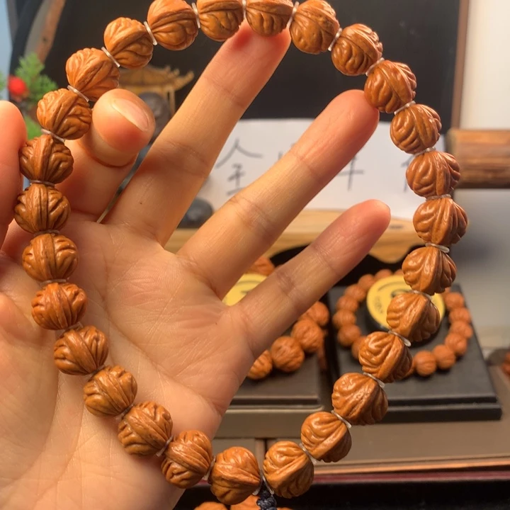 文玩核桃手串14金豆手持