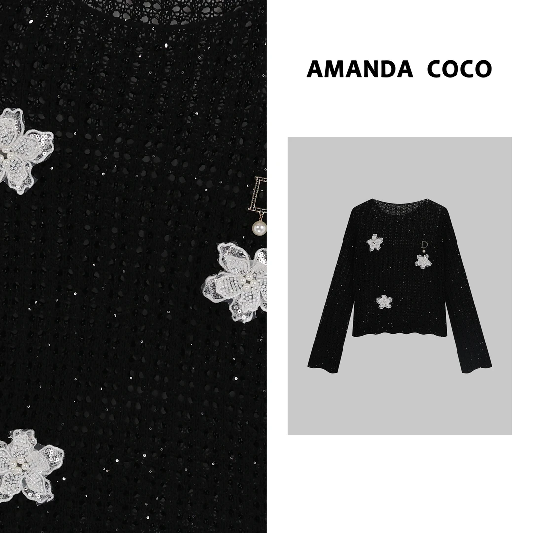 AMANDACOCO 静静 | 法式浪漫~2025春夏立体花朵镂空气质毛衣