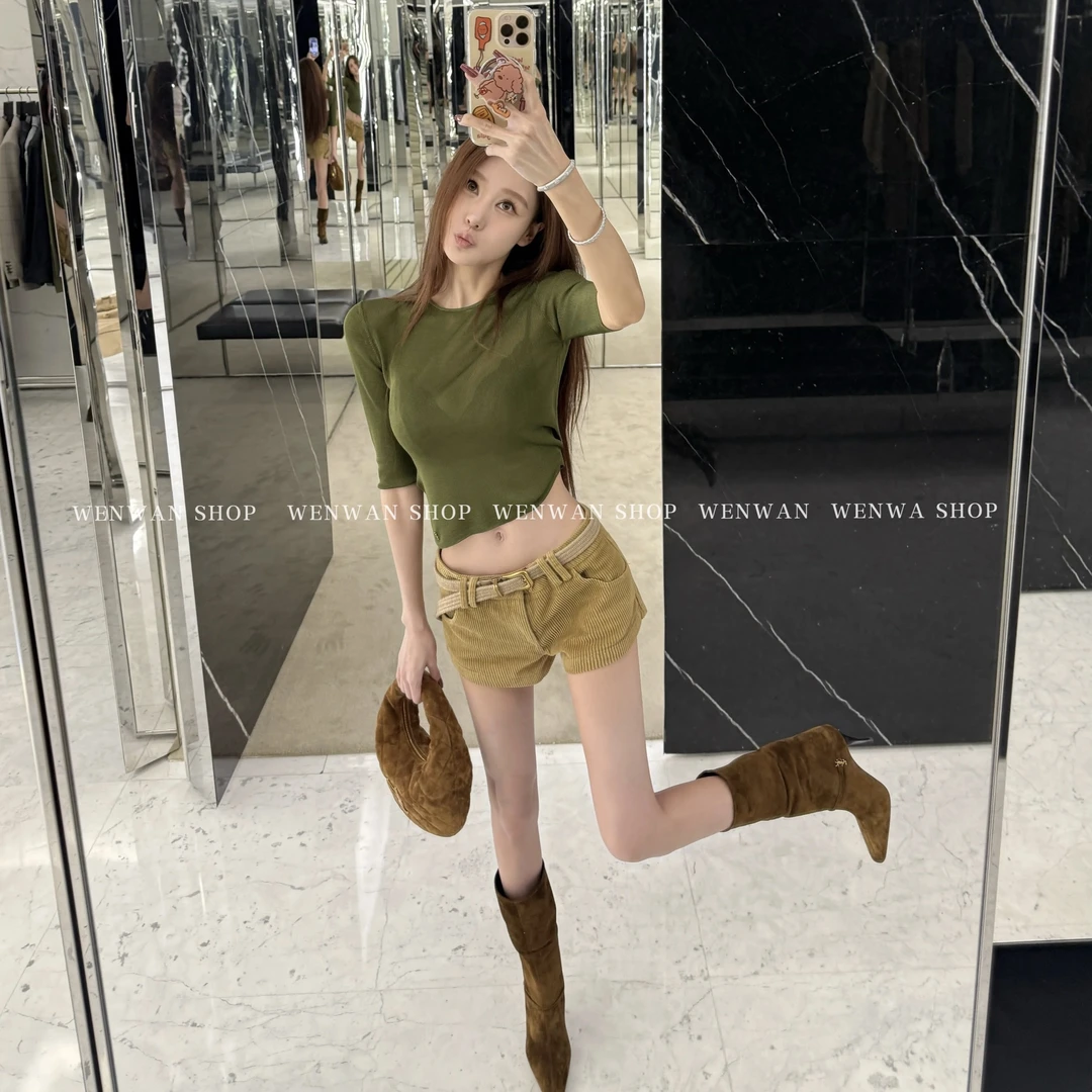 【漫感绝sha】光泽感纱线高级感高弹力针织修身T恤