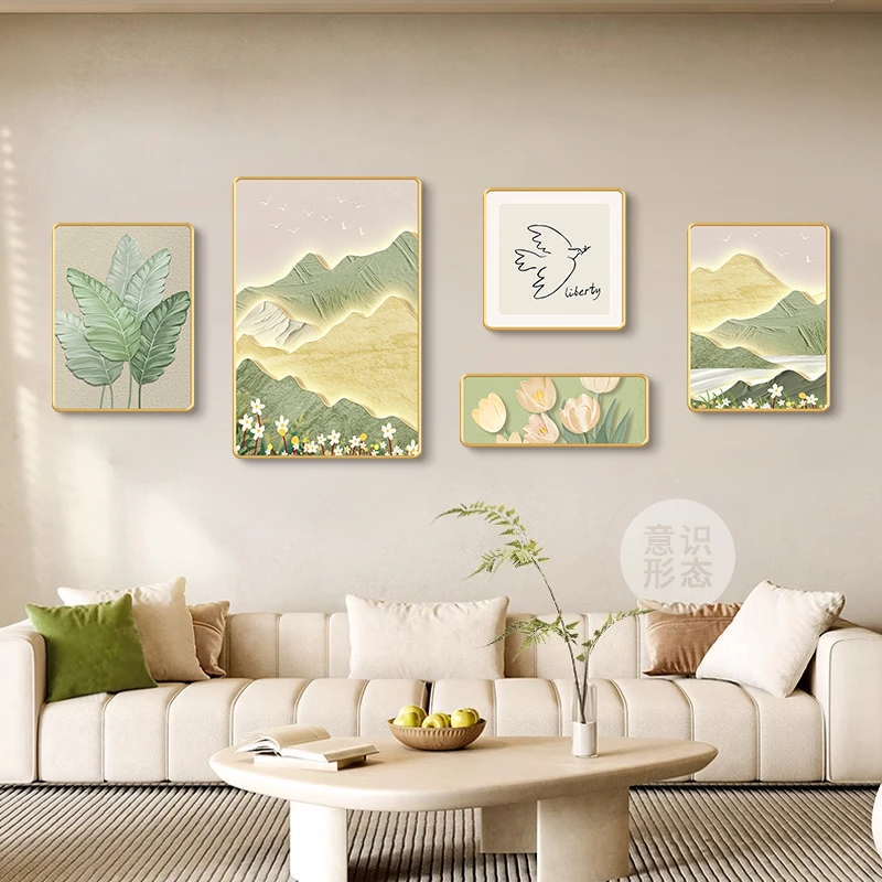奶油风客厅装饰画清新北欧沙发背景墙挂画现代简约壁画创意组合画