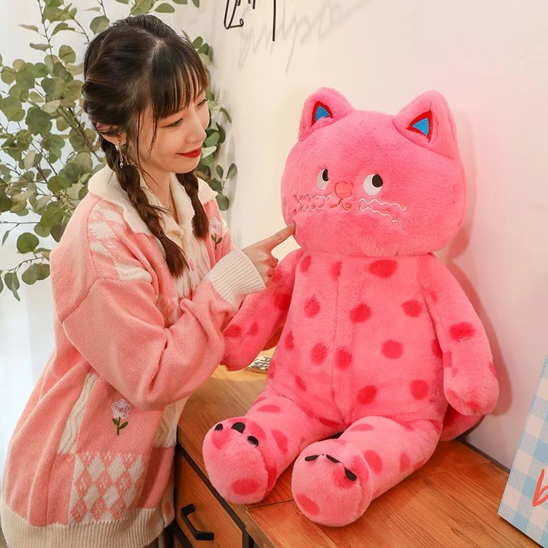 波点猫可爱咪抱枕卖萌靠垫抱睡猫公仔毛绒玩偶娃娃靠枕生日礼物女